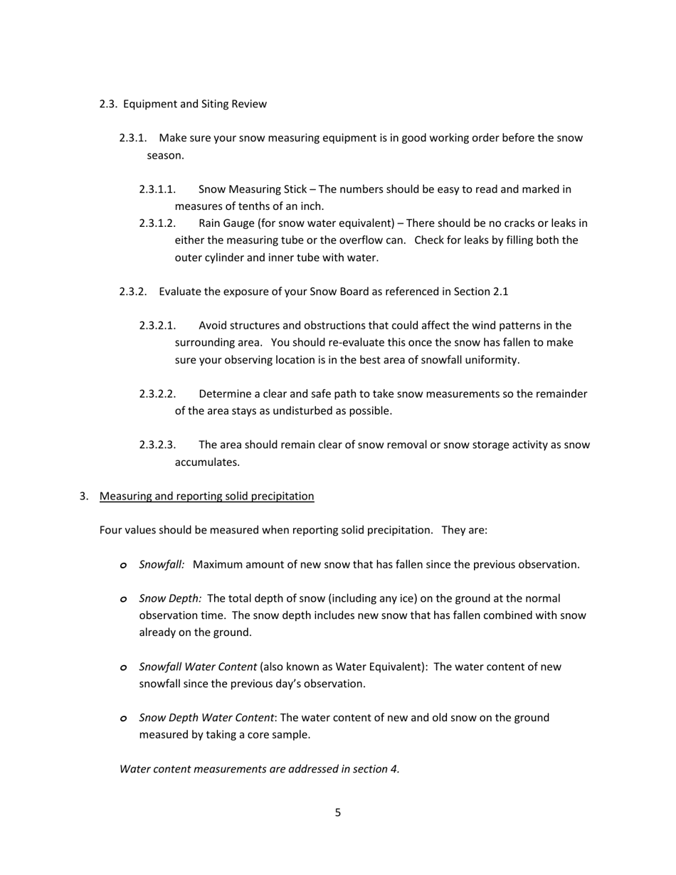 Snow Measurement Guidelines for National Weather Service Surface Observing Programs, Page 5