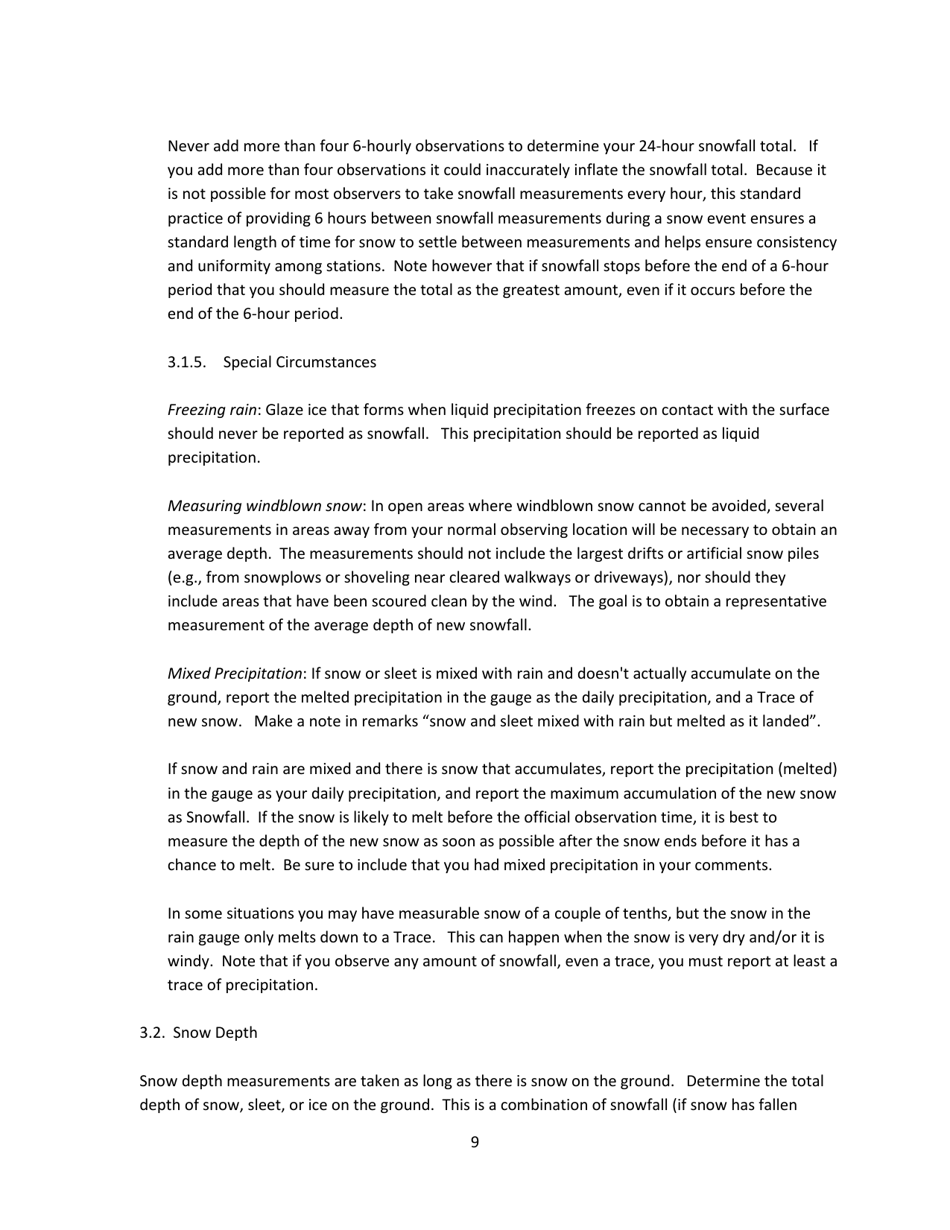 Snow Measurement Guidelines for National Weather Service Surface Observing Programs, Page 9