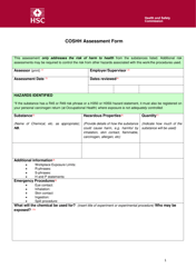 Document preview: Coshh Assessment Form - United Kingdom