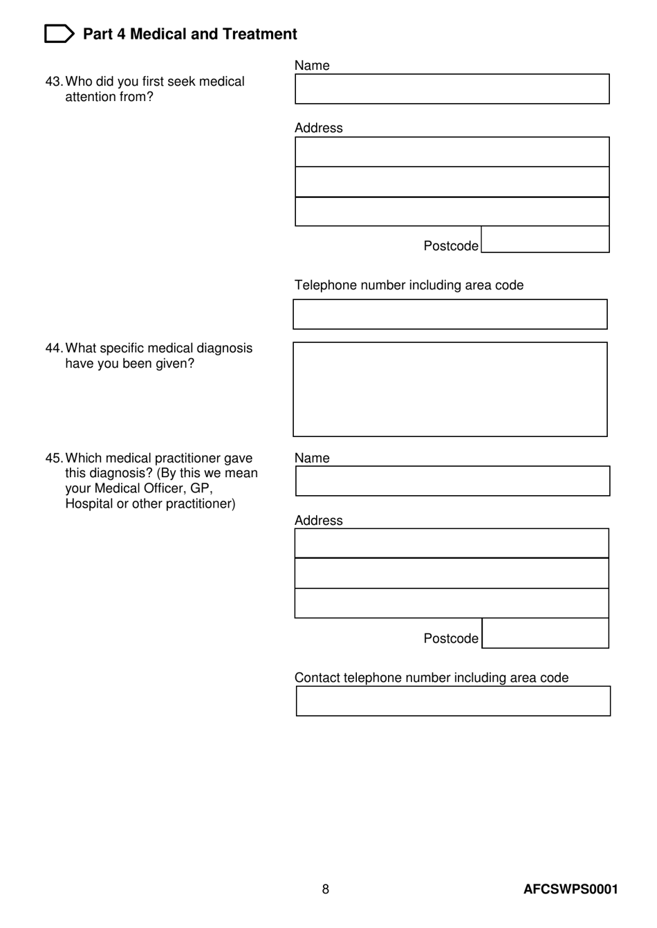 Form AFCSWPS0001 Armed Forces Compensation Scheme (Afcs) and Wps Claim Form - United Kingdom, Page 10