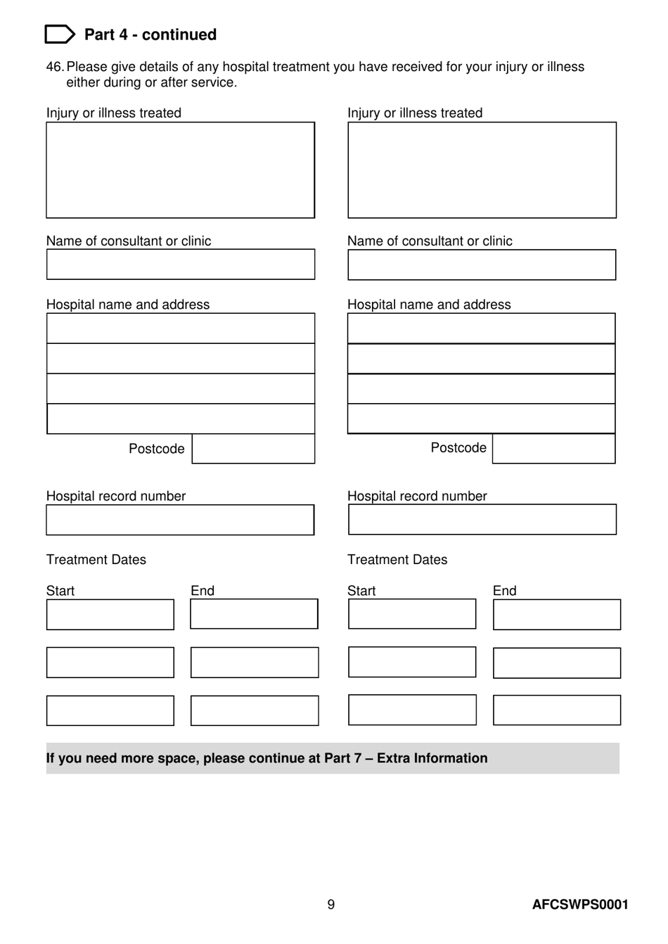 Form AFCSWPS0001 Armed Forces Compensation Scheme (Afcs) and Wps Claim Form - United Kingdom, Page 11