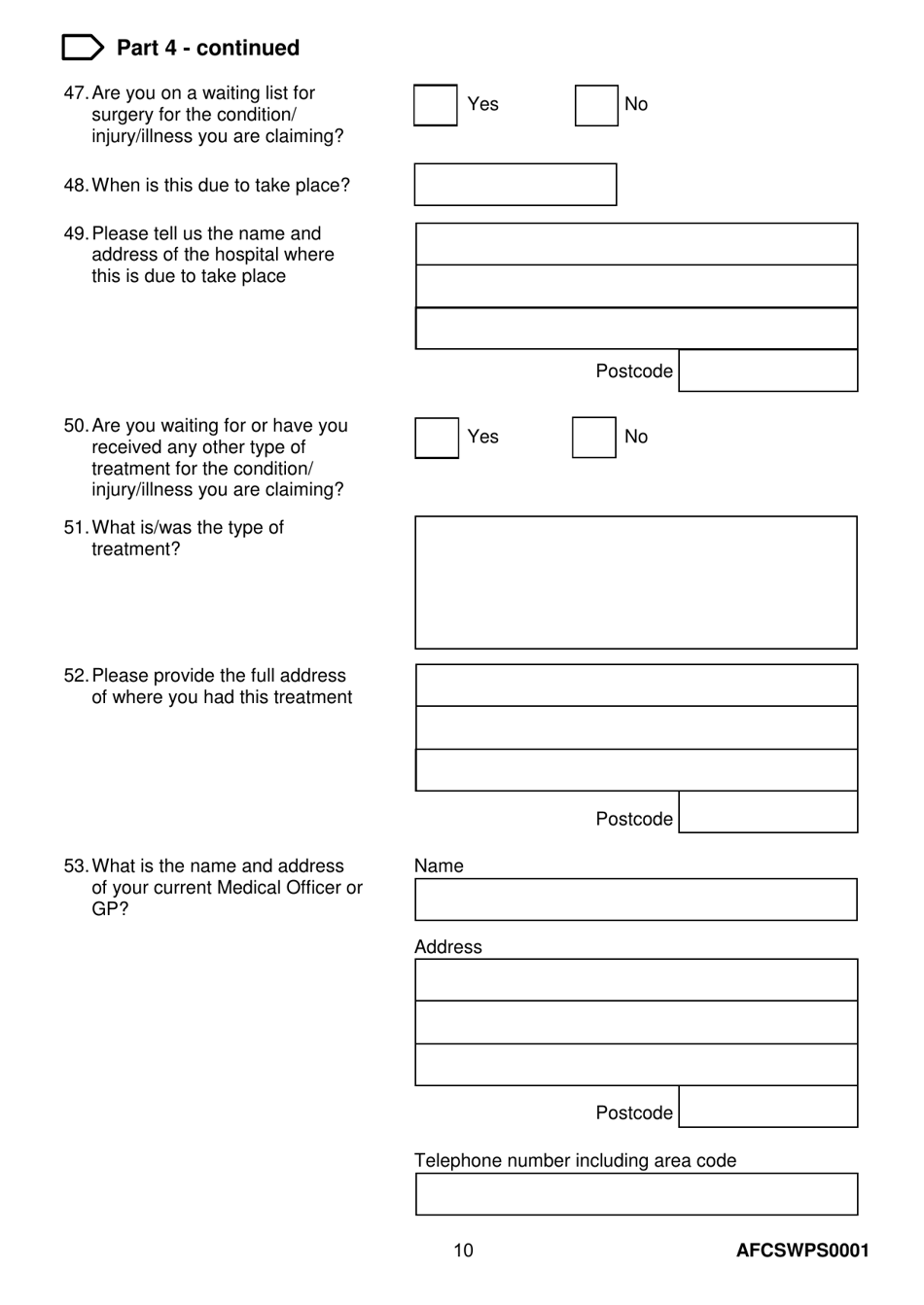 Form AFCSWPS0001 Armed Forces Compensation Scheme (Afcs) and Wps Claim Form - United Kingdom, Page 12