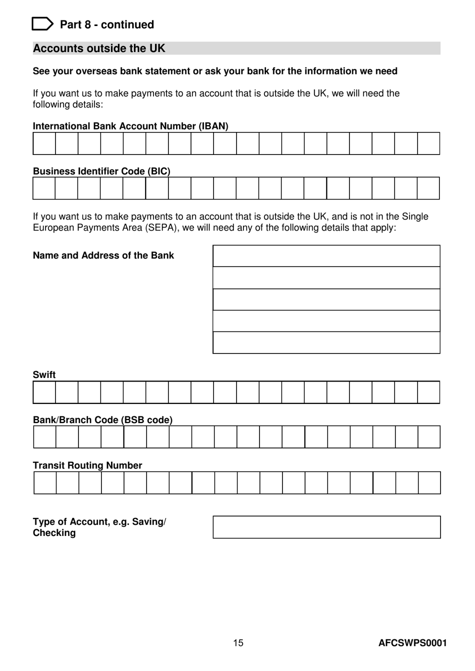Form AFCSWPS0001 Armed Forces Compensation Scheme (Afcs) and Wps Claim Form - United Kingdom, Page 17