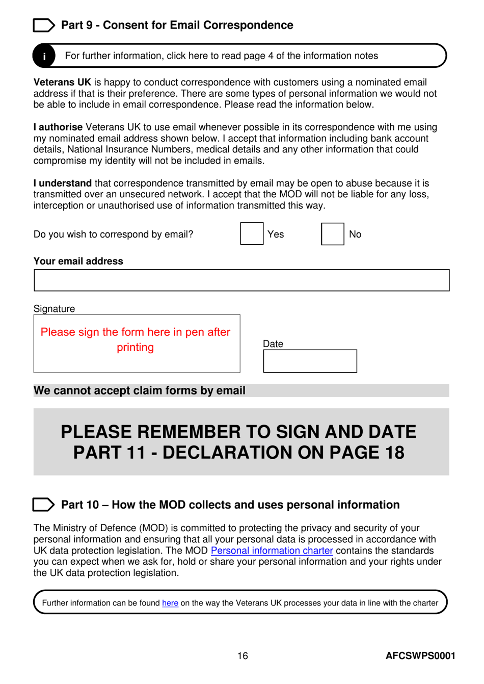 Form AFCSWPS0001 Armed Forces Compensation Scheme (Afcs) and Wps Claim Form - United Kingdom, Page 18