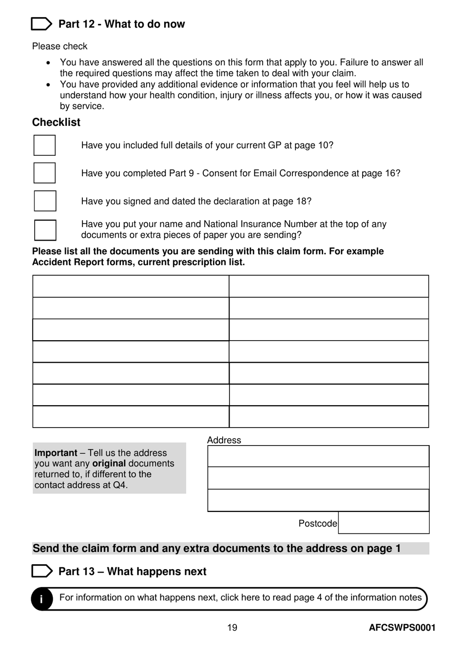 Form AFCSWPS0001 Armed Forces Compensation Scheme (Afcs) and Wps Claim Form - United Kingdom, Page 21