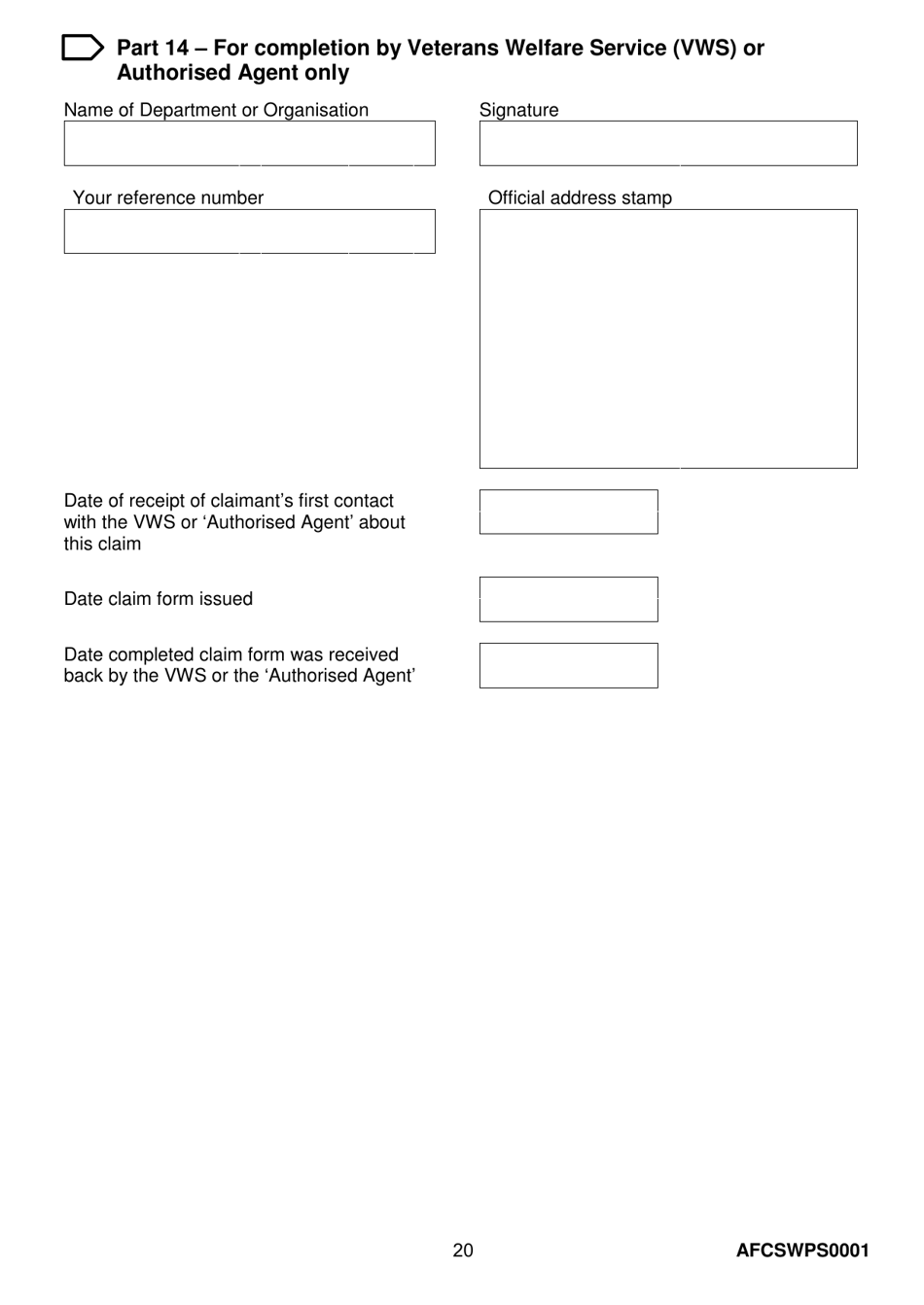Form AFCSWPS0001 Armed Forces Compensation Scheme (Afcs) and Wps Claim Form - United Kingdom, Page 22