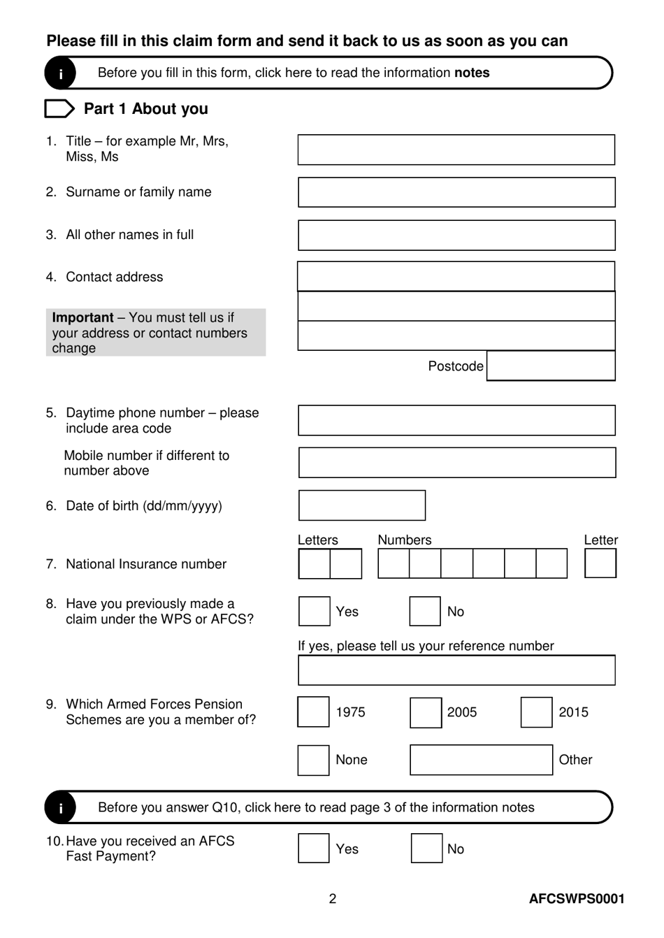 Form AFCSWPS0001 Armed Forces Compensation Scheme (Afcs) and Wps Claim Form - United Kingdom, Page 4