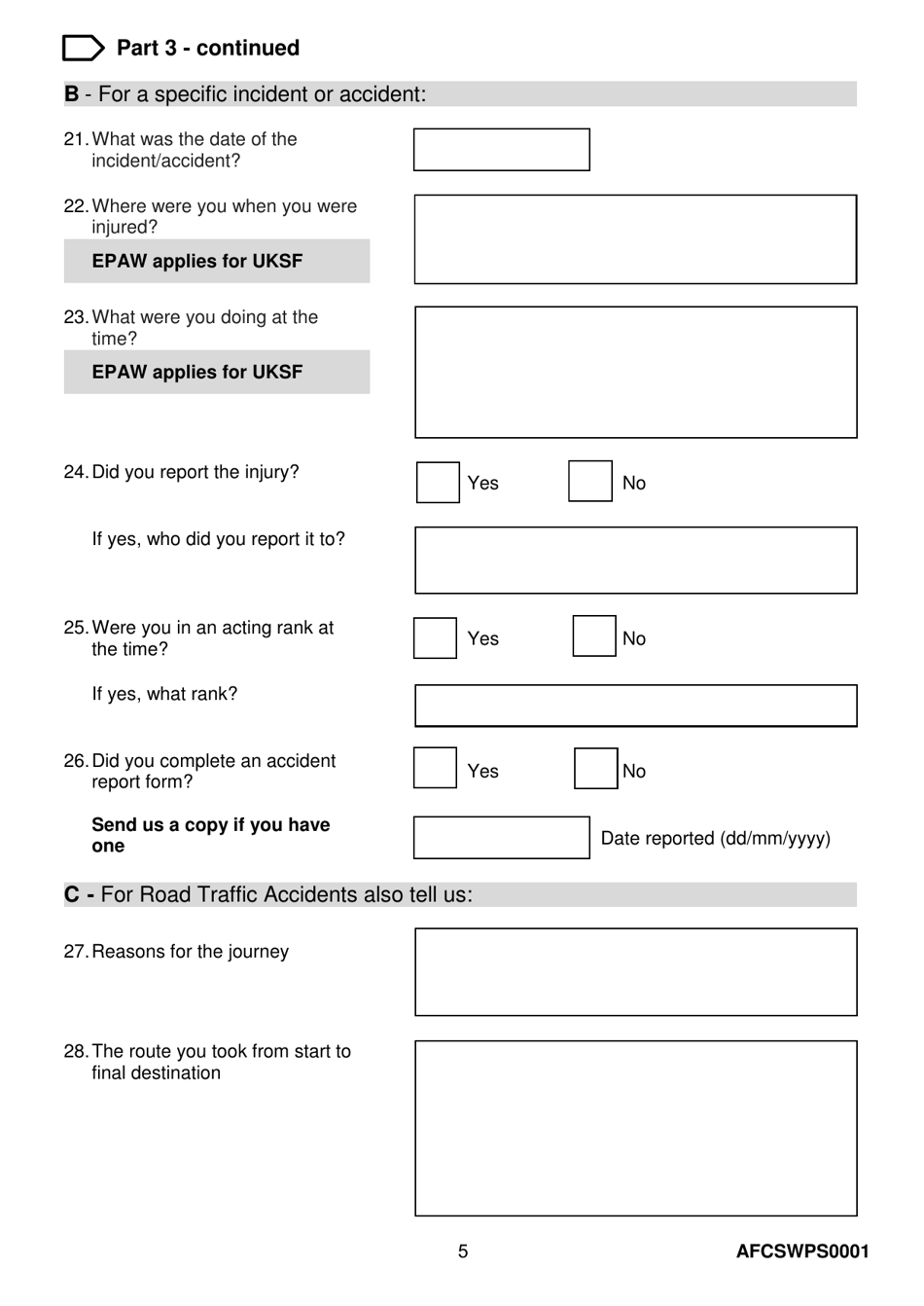 Form AFCSWPS0001 Armed Forces Compensation Scheme (Afcs) and Wps Claim Form - United Kingdom, Page 7
