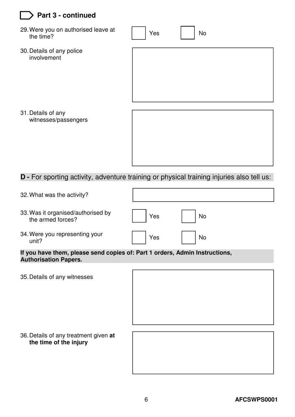 Form AFCSWPS0001 Armed Forces Compensation Scheme (Afcs) and Wps Claim Form - United Kingdom, Page 8