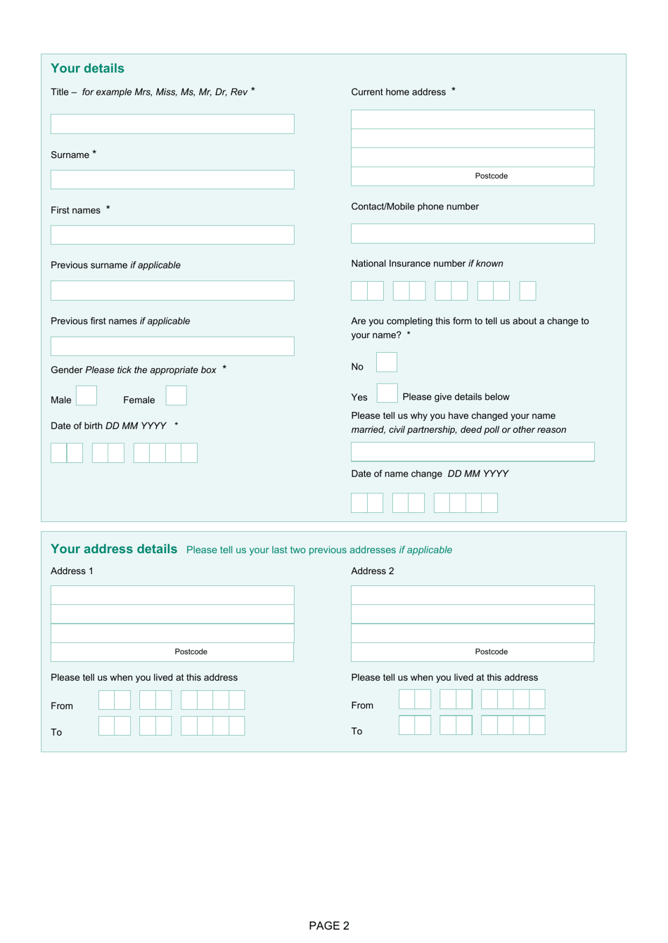 Form CA5403 Your National Insurance Number - United Kingdom, Page 2