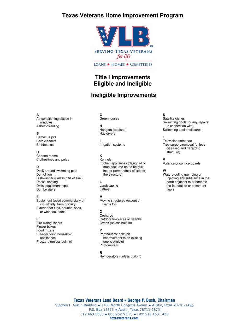 Title I Improvements: Eligible and Ineligible - Texas, Page 2