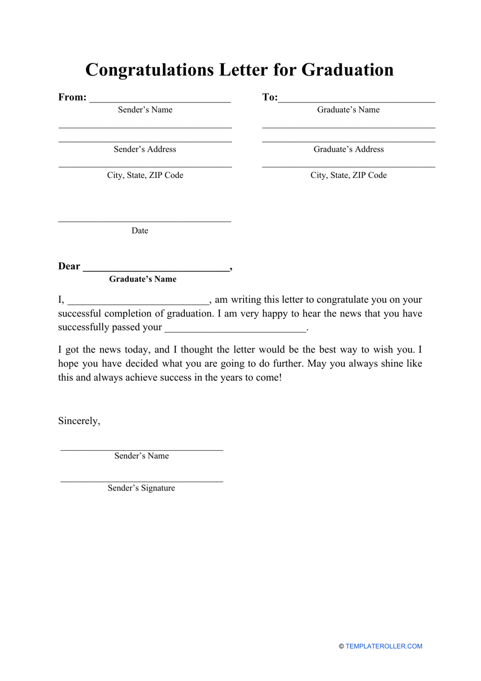 Congratulations Letter for Graduation depicted by a celebratory and elegant template design for graduates.