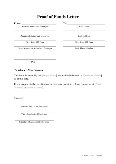 Proof of Funds Letter Template