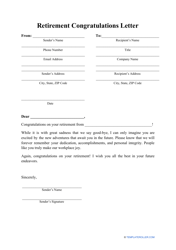 Retirement Congratulations Letter Template Download Printable PDF