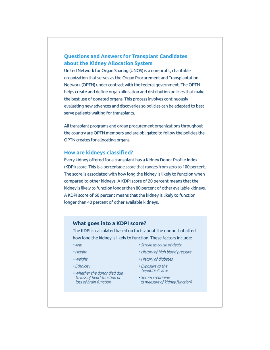 Questions and Answers for Transplant Candidates About the New Kidney Allocation System - Unos, Page 2