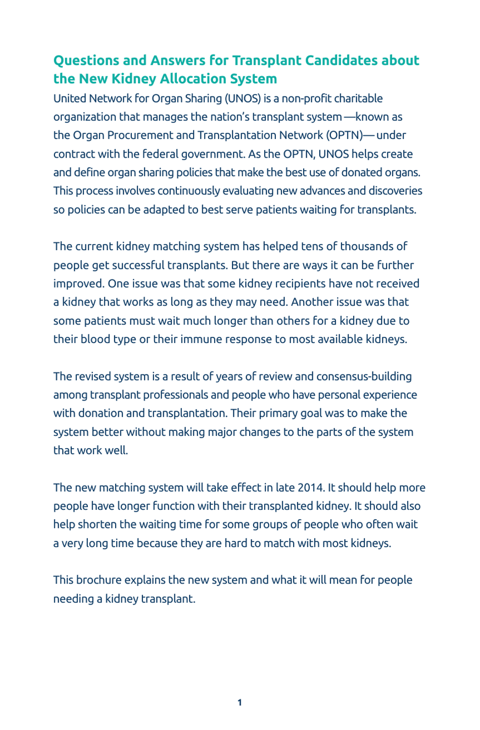 Questions and Answers for Transplant Candidates About the New Kidney Allocation System - Unos, Page 2