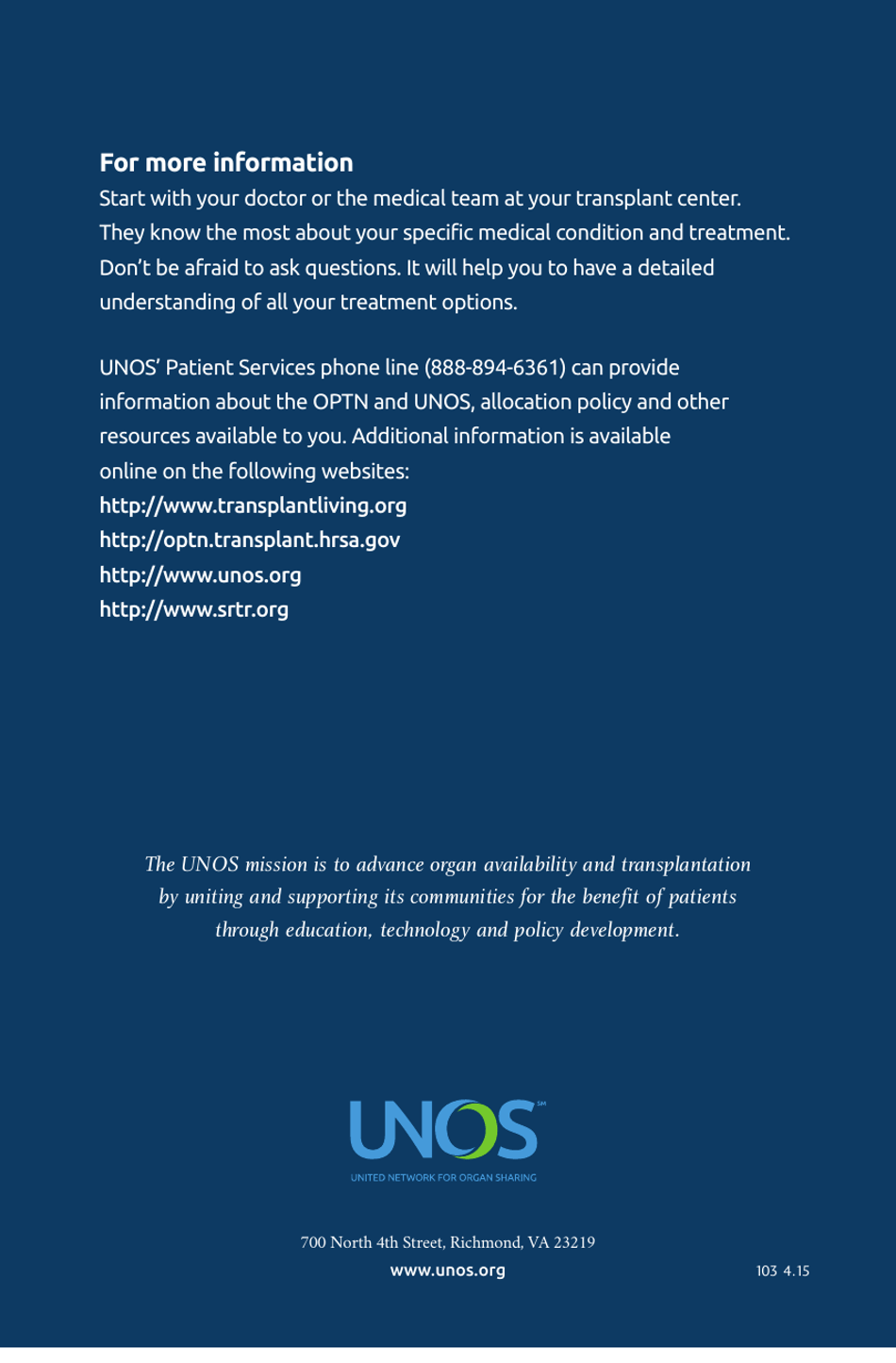 Questions and Answers for Transplant Candidates About the New Kidney Allocation System - Unos, Page 8