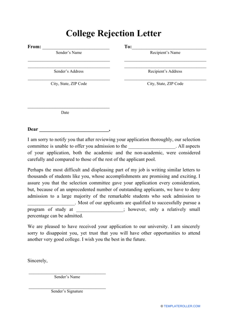 College Rejection Letter Template