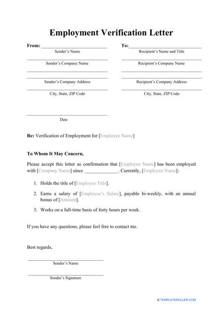 Employment Verification Letter Template Download Printable PDF