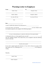 Document preview: Warning Letter to Employee Template