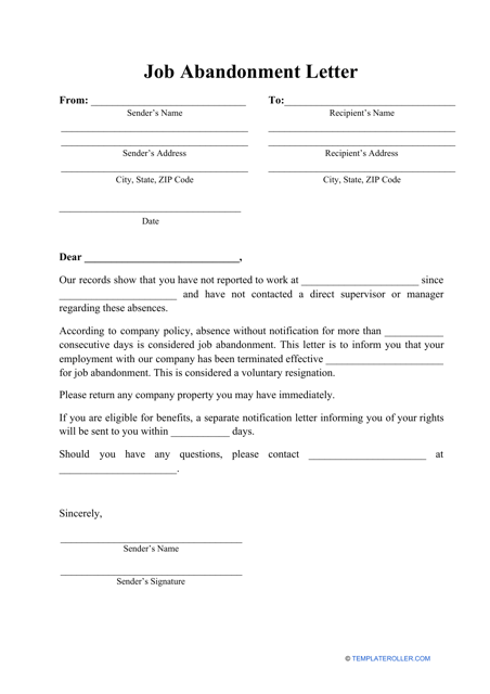 Job Abandonment Letter Template