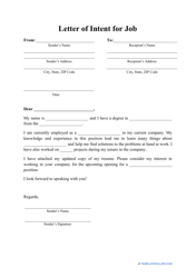&quot;Letter of Intent for Job Template&quot;