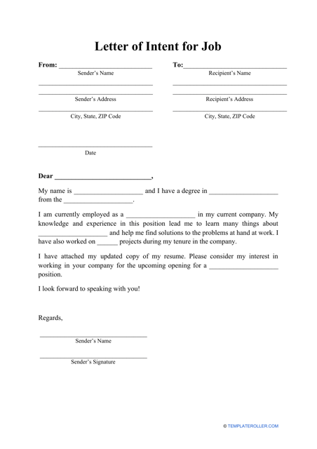 Letter of Intent for Job Template Download Pdf