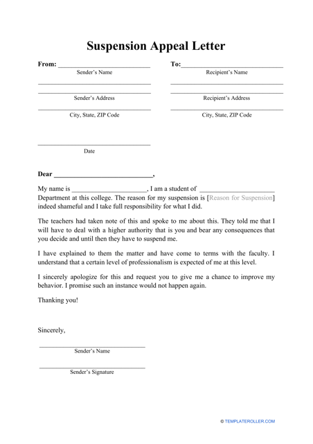 Suspension Appeal Letter Template