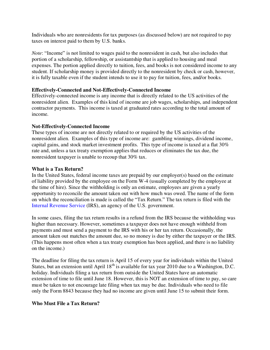 Professional Networks: International Student and Scholar Advising - Federal Income Tax Brochure, Nafsa, Page 3