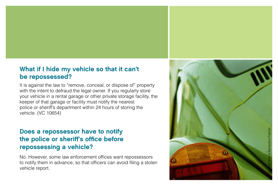 Consumers Guide to Repossession Practices - California, Page 11