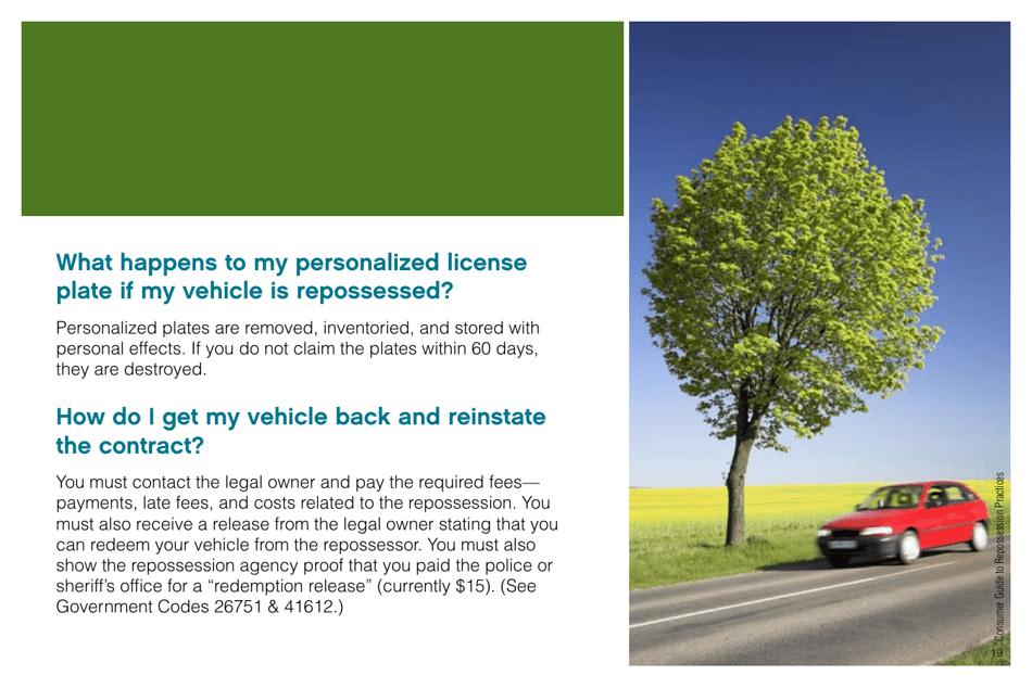 Consumers Guide to Repossession Practices - California, Page 19