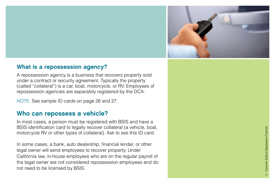 Consumers Guide to Repossession Practices - California, Page 3