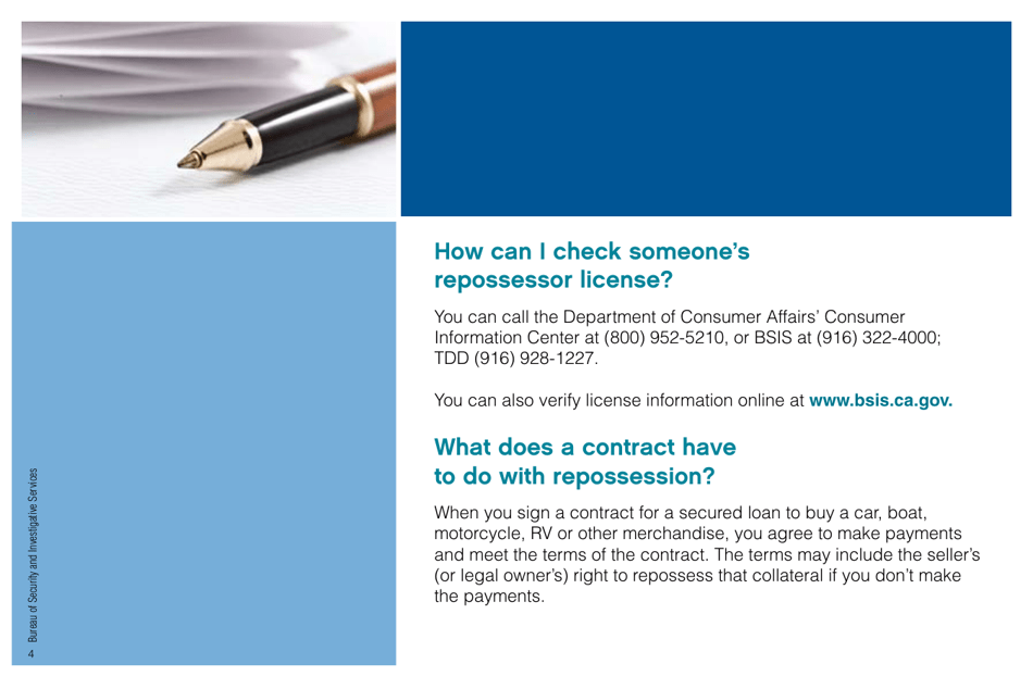 Consumers Guide to Repossession Practices - California, Page 4