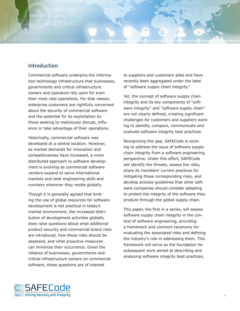 The Software Supply Chain Integrity Framework: Defining Risks and Responsibilities for Securing Software in the Global Supply Chain - Safecode, Page 3