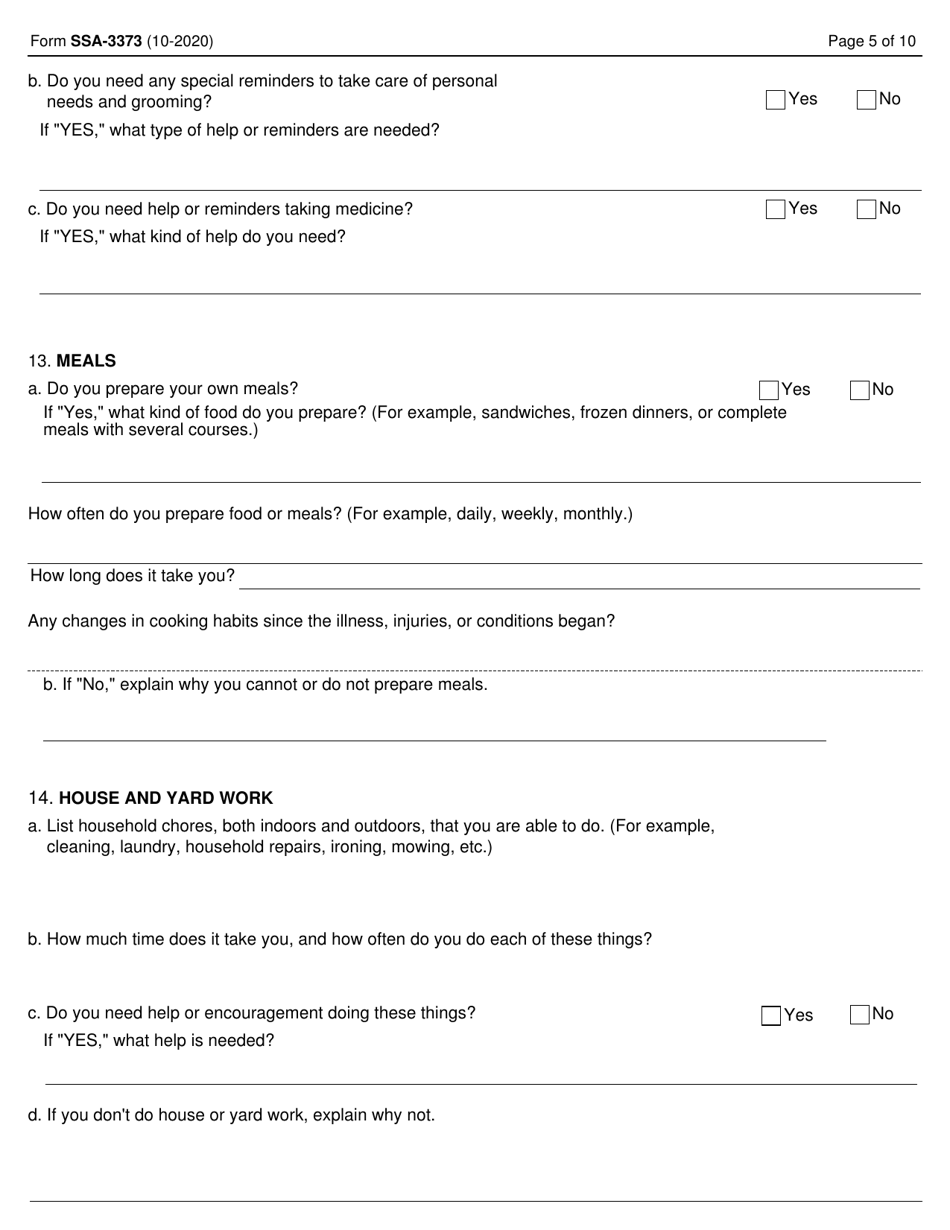 Form SSA-3373 Download Fillable PDF or Fill Online Function Report ...