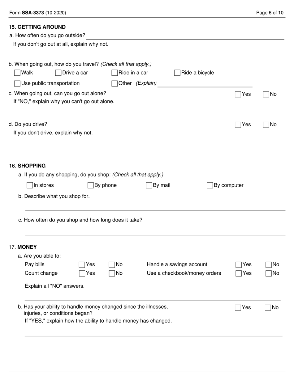 Form SSA-3373 Download Fillable PDF or Fill Online Function Report ...