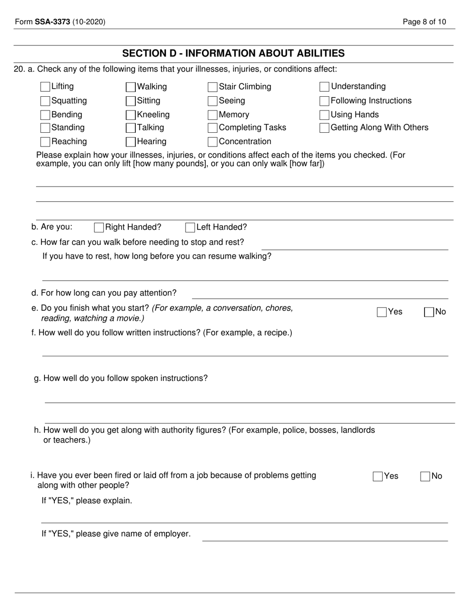 Form Ssa 3373 Download Fillable Pdf Or Fill Online Function Report Adult Templateroller 