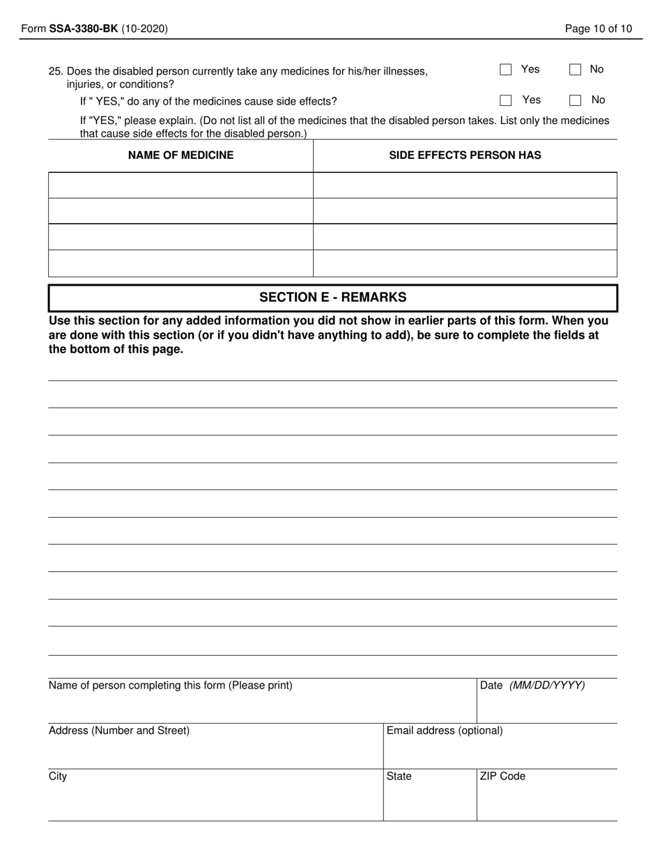 Form SSA-3380 Download Fillable PDF or Fill Online Function Report ...