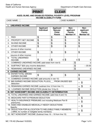 Form MC176 AD Aged, Blind, and Disabled Federal Poverty Level Program Income Eligibility Form - California