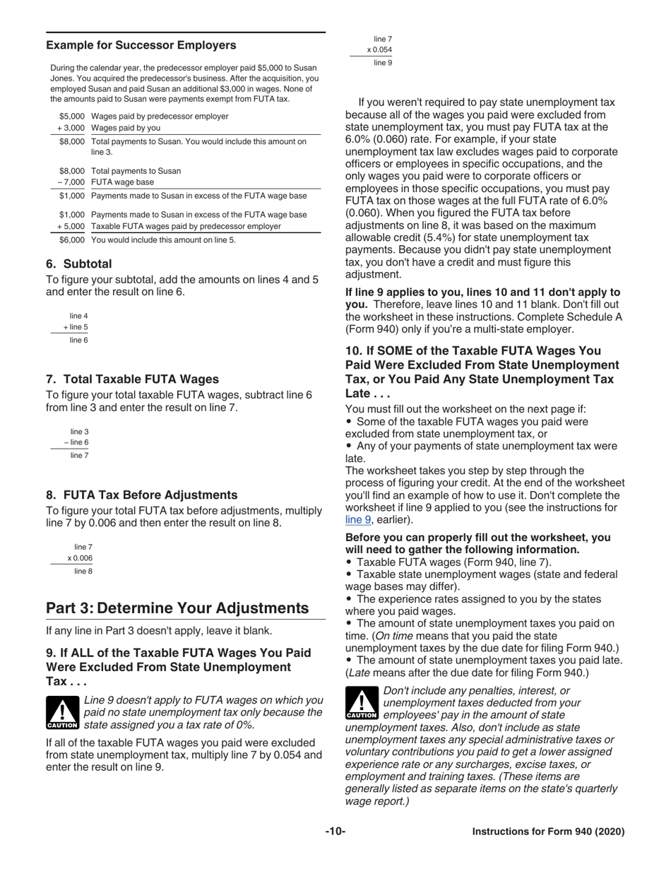 Instructions for IRS Form 940 Employers Annual Federal Unemployment (Futa) Tax Return, Page 10