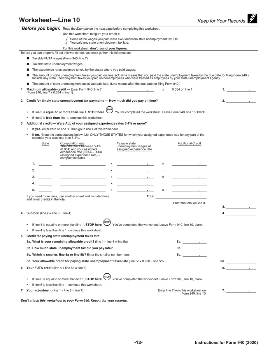Instructions for IRS Form 940 Employers Annual Federal Unemployment (Futa) Tax Return, Page 12