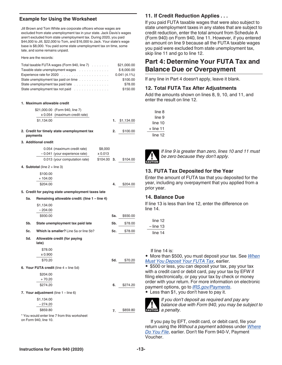 Instructions for IRS Form 940 Employers Annual Federal Unemployment (Futa) Tax Return, Page 13
