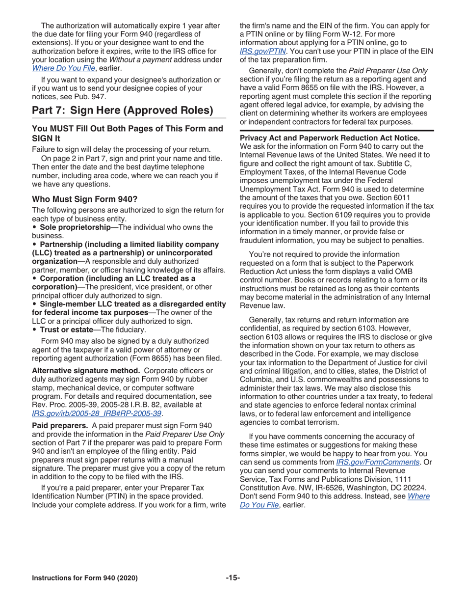 Instructions for IRS Form 940 Employers Annual Federal Unemployment (Futa) Tax Return, Page 15