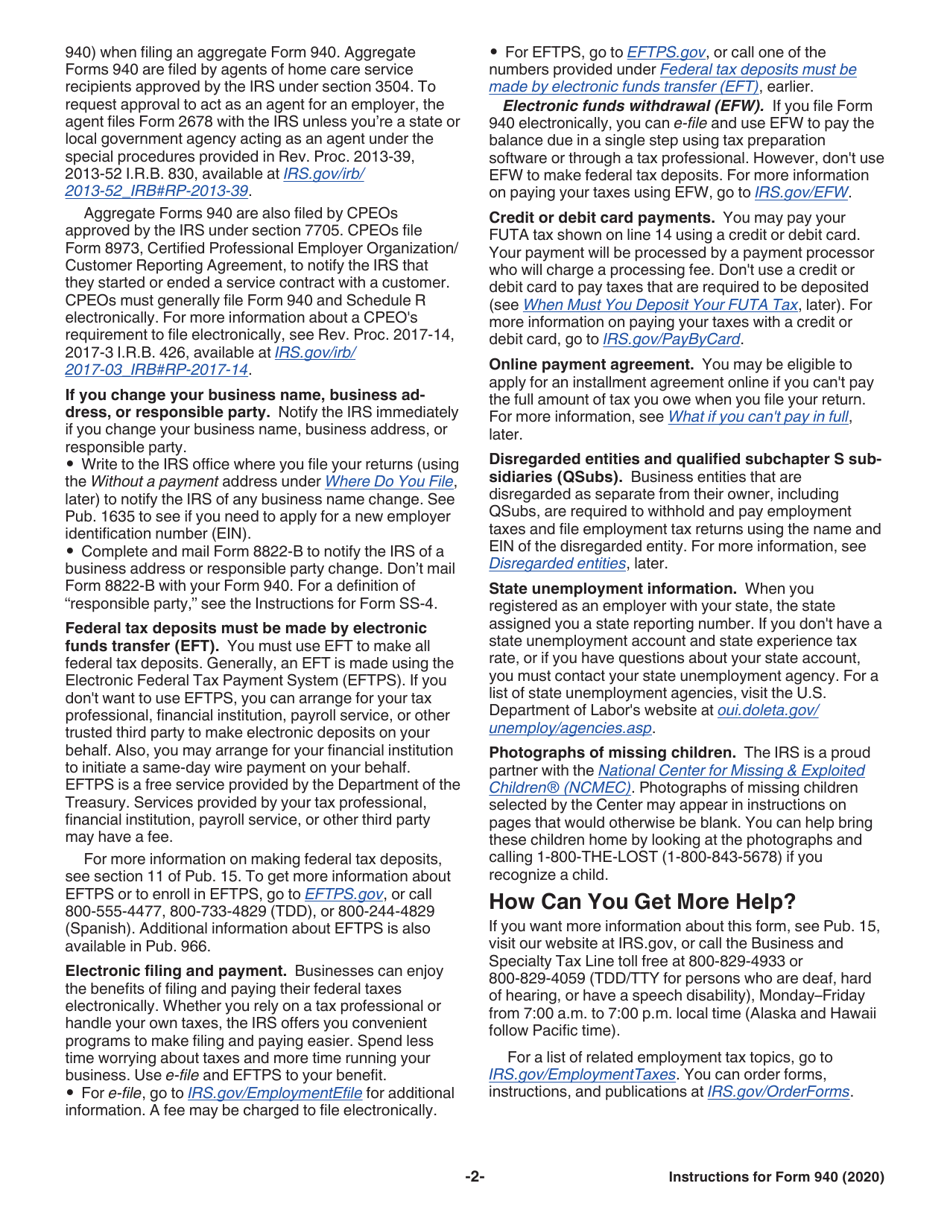 Instructions for IRS Form 940 Employers Annual Federal Unemployment (Futa) Tax Return, Page 2