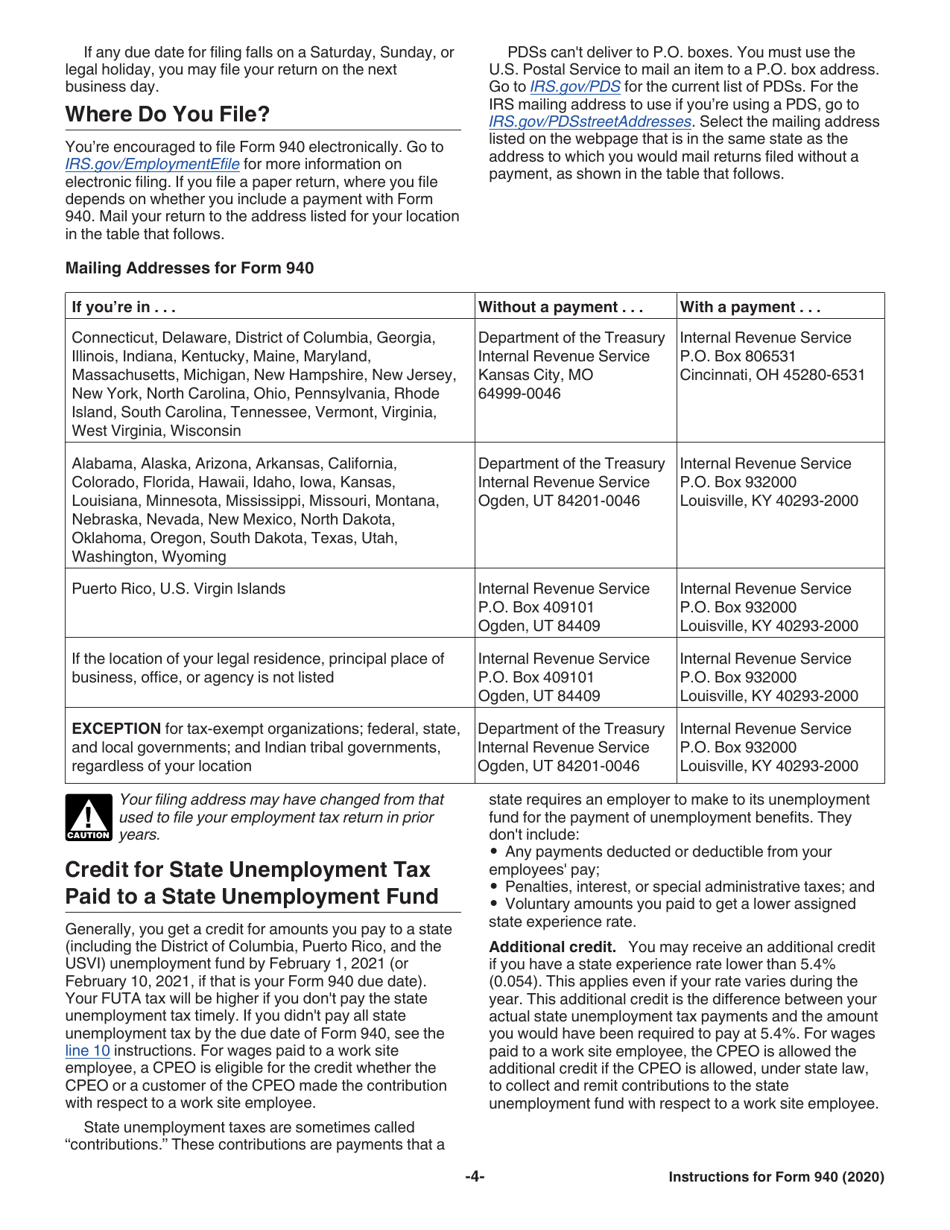 Instructions for IRS Form 940 Employers Annual Federal Unemployment (Futa) Tax Return, Page 4
