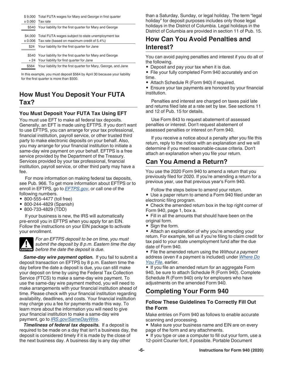 Instructions for IRS Form 940 Employers Annual Federal Unemployment (Futa) Tax Return, Page 6