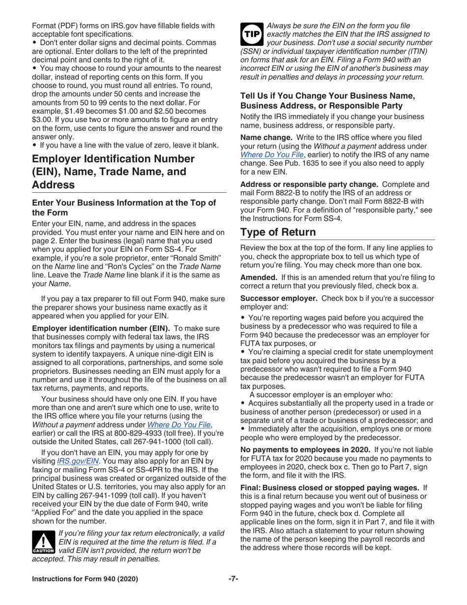 Instructions for IRS Form 940 Employers Annual Federal Unemployment (Futa) Tax Return, Page 7