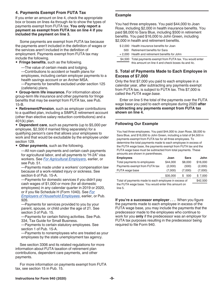 Instructions for IRS Form 940 Employers Annual Federal Unemployment (Futa) Tax Return, Page 9