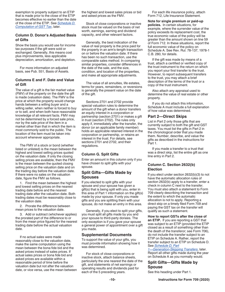 Instructions for IRS Form 709 United States Gift (And Generation-Skipping Transfer) Tax Return, Page 10