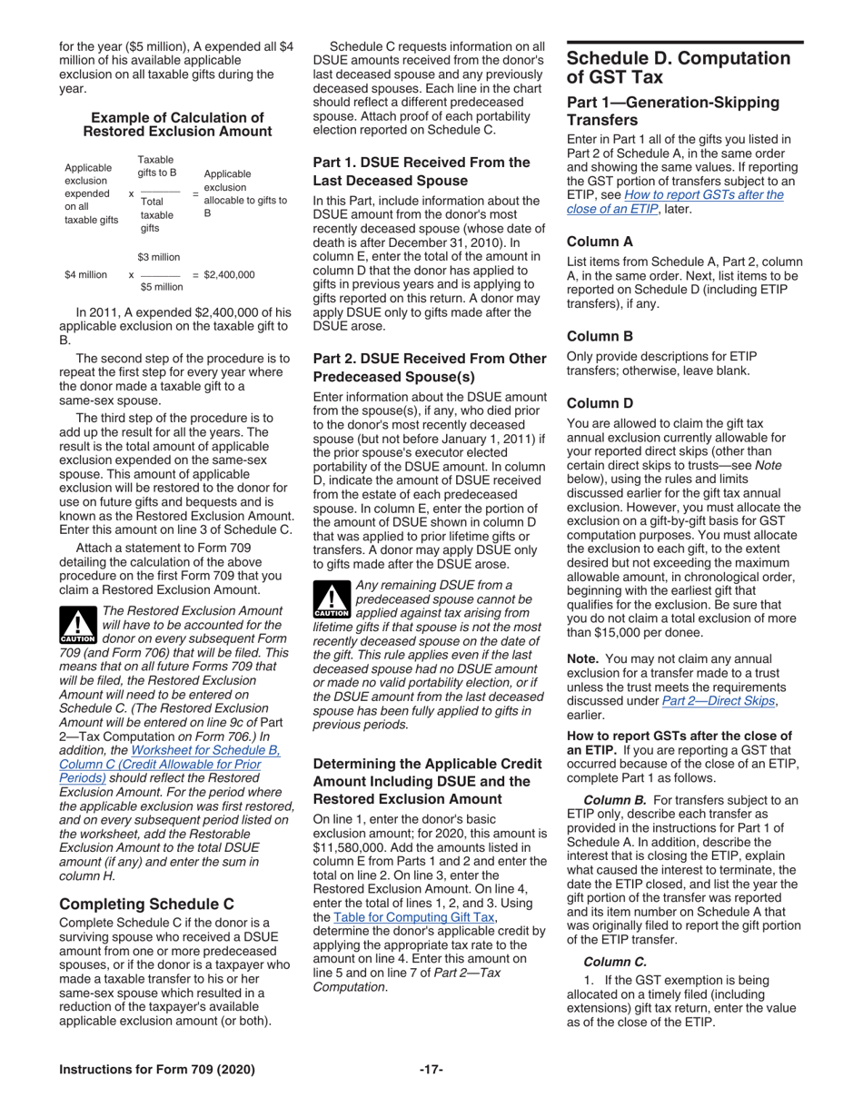 Instructions for IRS Form 709 United States Gift (And Generation-Skipping Transfer) Tax Return, Page 17